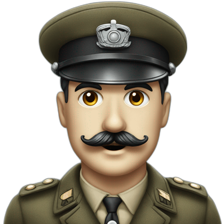 Charlie Chaplin with a 1940s black mustach and with a German military cap emoji