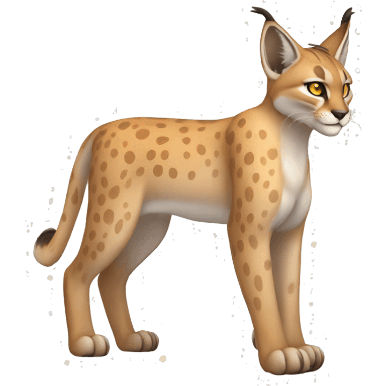 Beige Lynx-Caracal-Fakemon-hybrid with orange points with spots, brown toes, and short tail, full body emoji