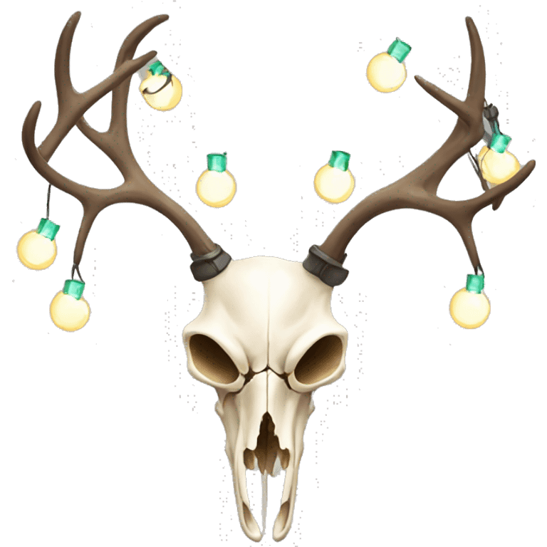 Deer skull with antlers and Christmas lights emoji