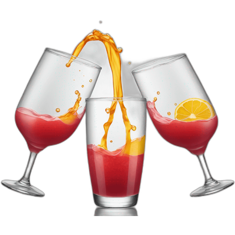 Pouring liquid juices from two bottles into one glass emoji