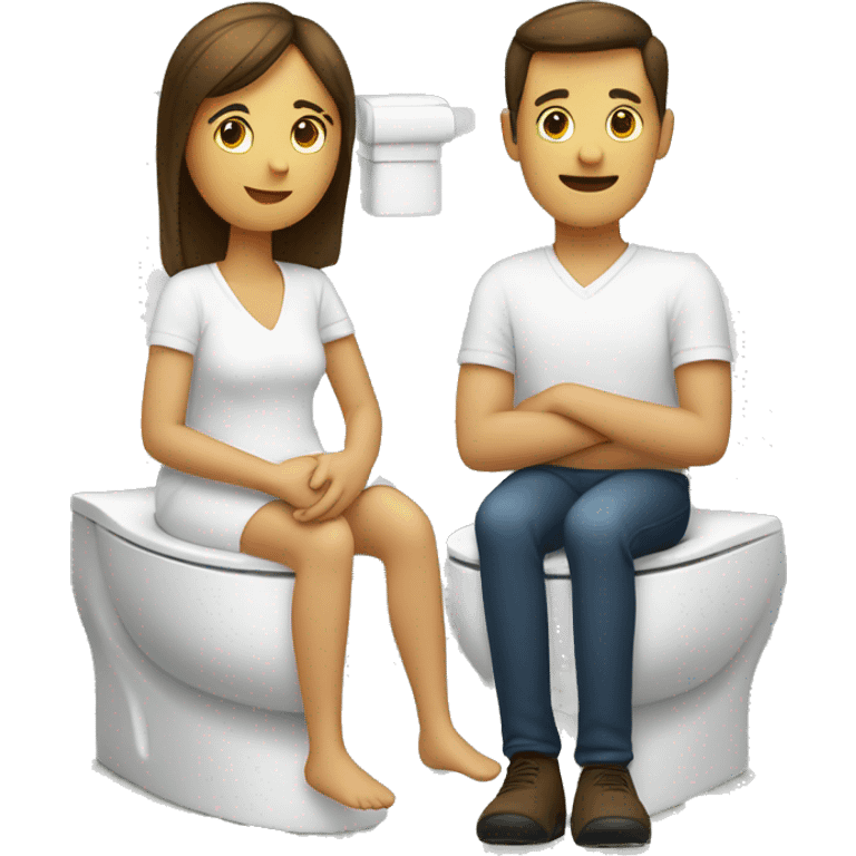 A couple sitting on two different toilets next to each other and holding their hands  emoji