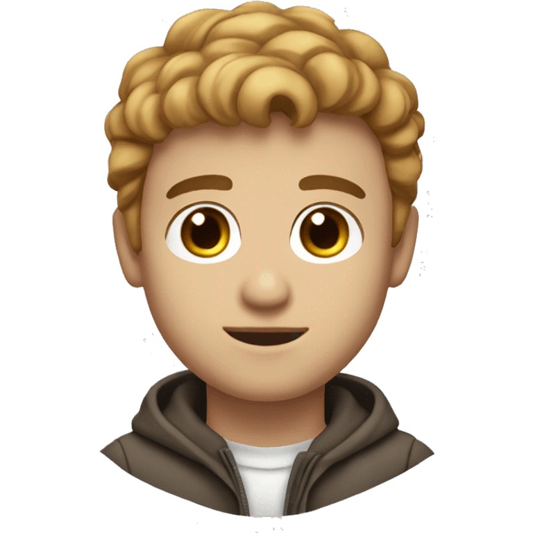 Generate a memoji of a 25-year old male from Poland. He has big brown eyes and hair. Use white background. emoji