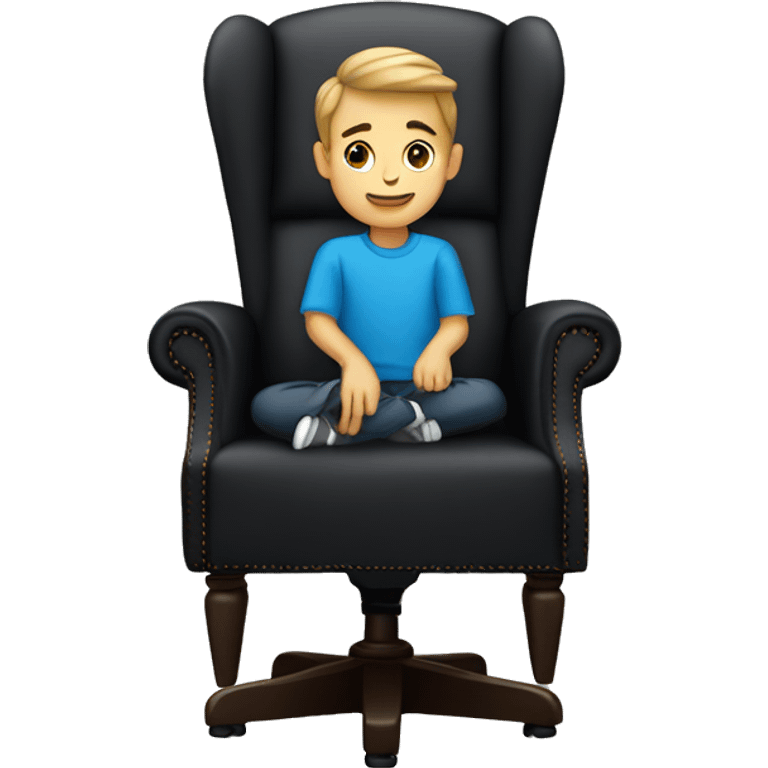 A boy wearing a blue shirt in a black chair emoji