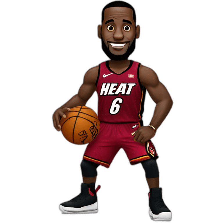 Lebron James in A Miami Heat Jersey with the number 6 doing his silencer celebration emoji