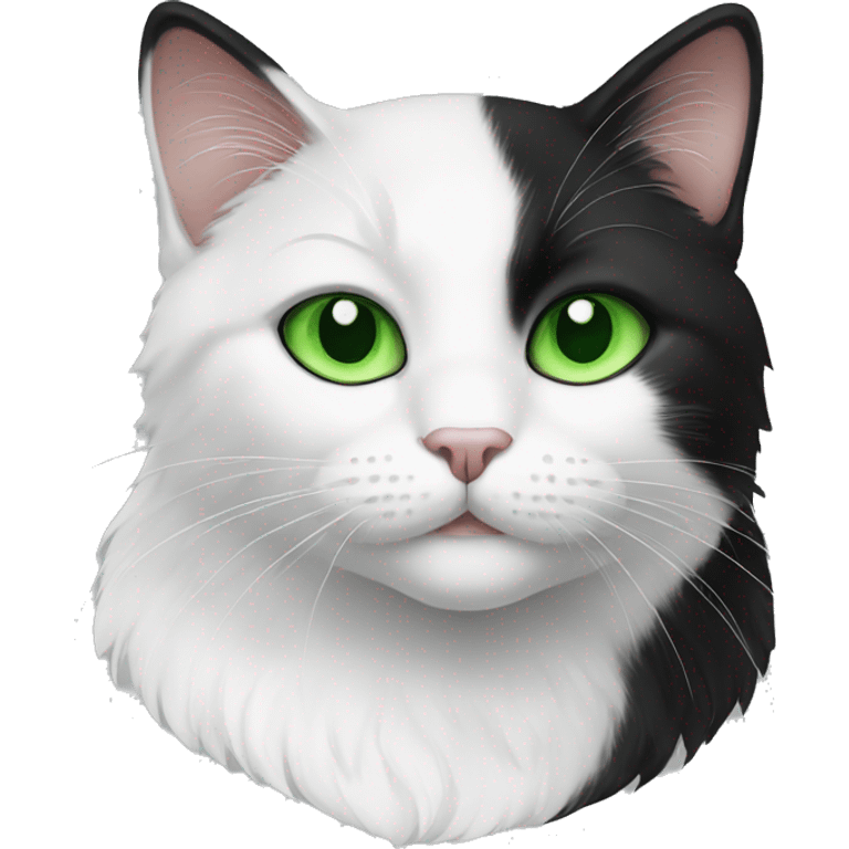 white and black cat with green eyes emoji