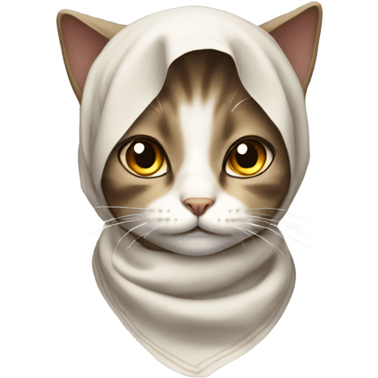 A cat wearing a headscarf tied under the chin like babushkas emoji