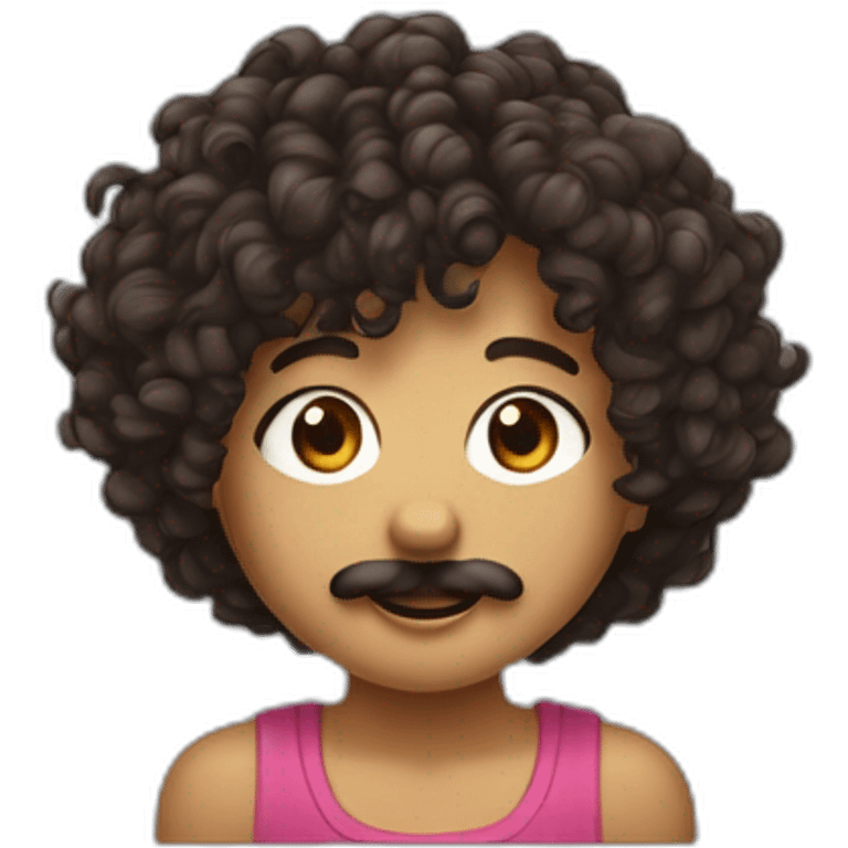 garçon cheveux frisés noirs et moustache, fille cheveux bruns bouclés, chantant dans un micro emoji