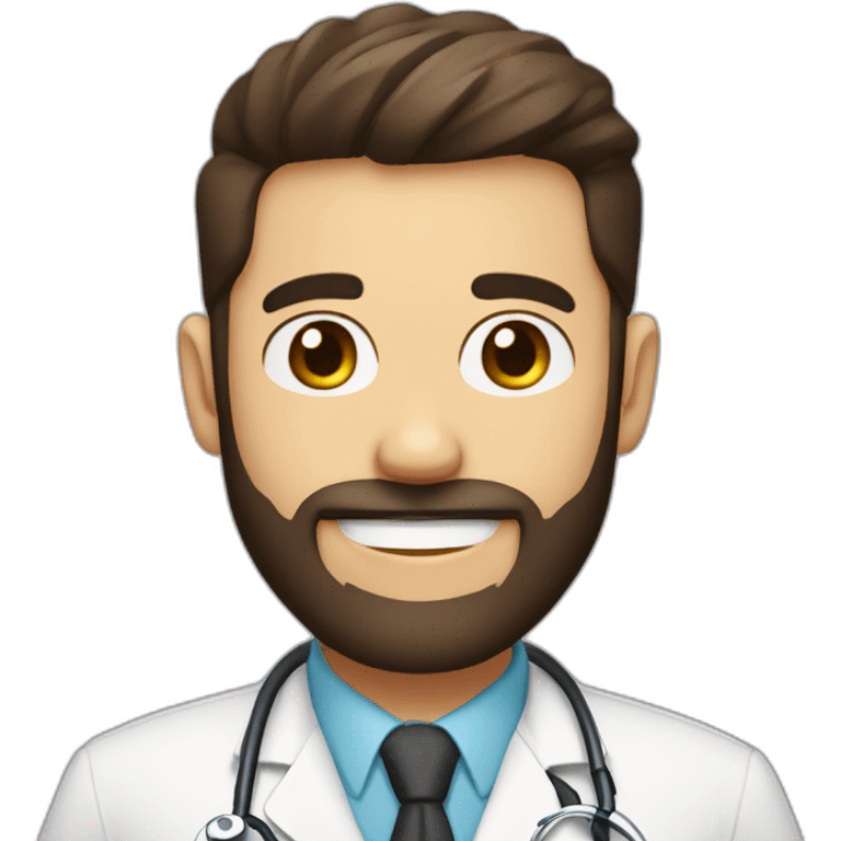 white skin color doctor brown beard smiles  short black haircut on the head emoji