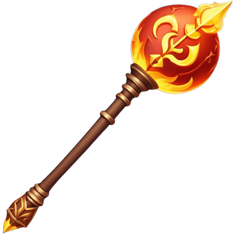 Clash of Clans aesthetic: Cinematic fireball Magic Staff Emoji, rendered in a 3D vector-style similar to standard emojis with minimal shading and bold, simplified shapes. A compact, isometric enchanted staff with intricate runic carvings and a glowing orb at its tip, softly glowing with a mystical arcane charm. Simplified yet unmistakably iconic, highly detailed and consistent, glowing with a soft radiant glow and high shine. Stylized with a touch of legendary sorcery and a soft glowing outline, capturing the essence of a powerful magic staff with a friendly, playful vibe! emoji