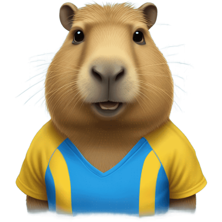 Capybara wearing a yellow and blue soccer tshirt emoji