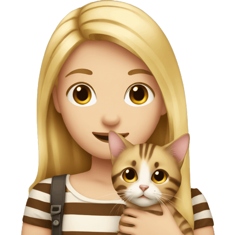 blonde hair girl holding brown striped cat emoji