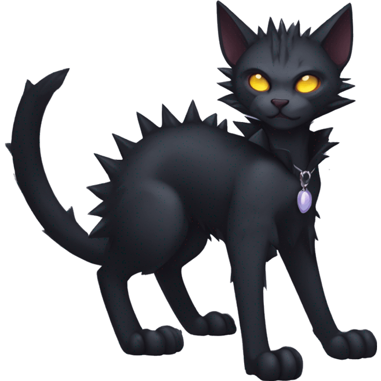 cool edgy fantasy dark-shadow-themed animal vampiric cat hybrid Fakemon  with a spiky collar full body emoji