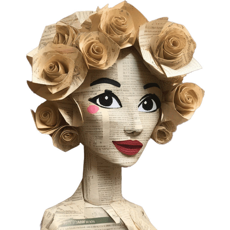 Glamorous lady made of 420 origami newspaper roses hemp emoji