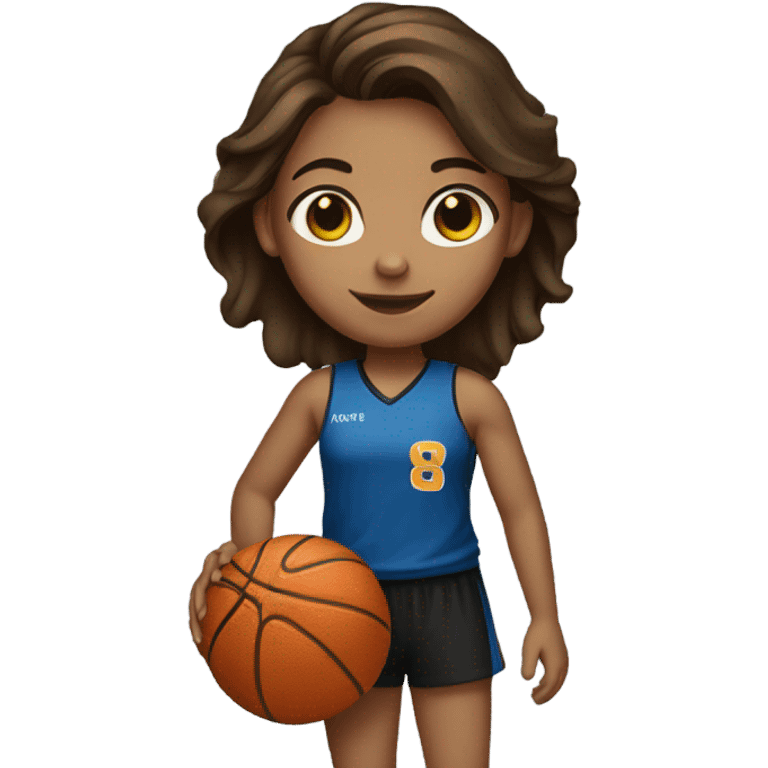 Girl with brown hair holding basketball emoji