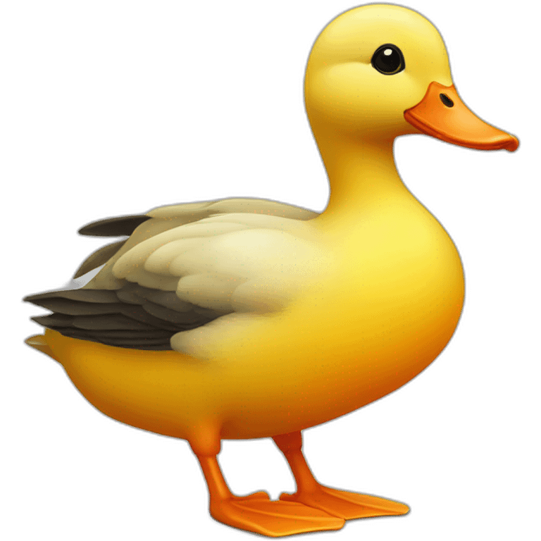 voluminous yellow duck with orange legs and big eyes emoji