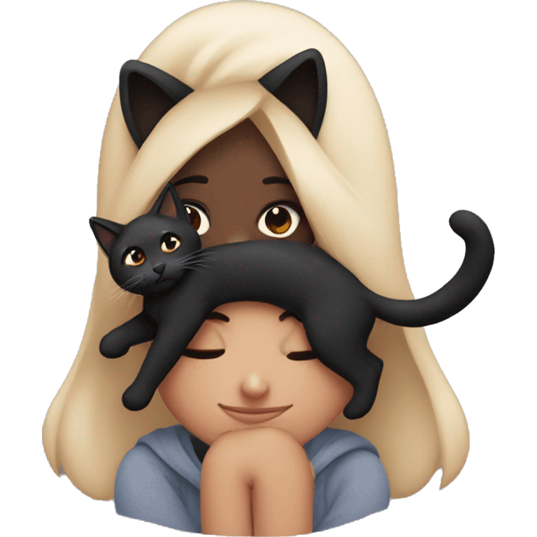 Girl Cozy with black cat  emoji