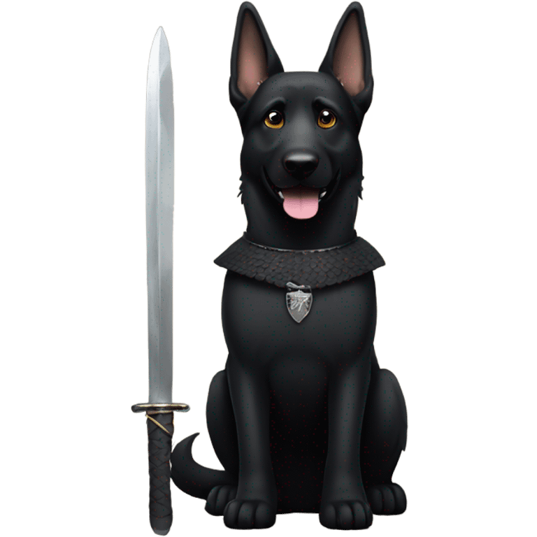 All black German shepherd with sword   emoji