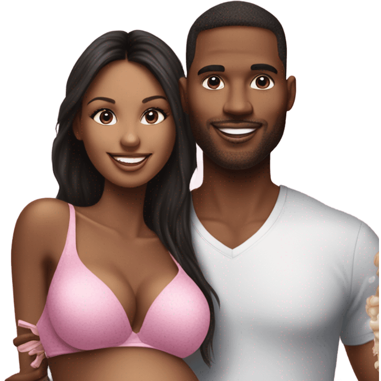 Realistic Photo of a Victoria secret model pregnant posing with a male model at her baby shower  emoji