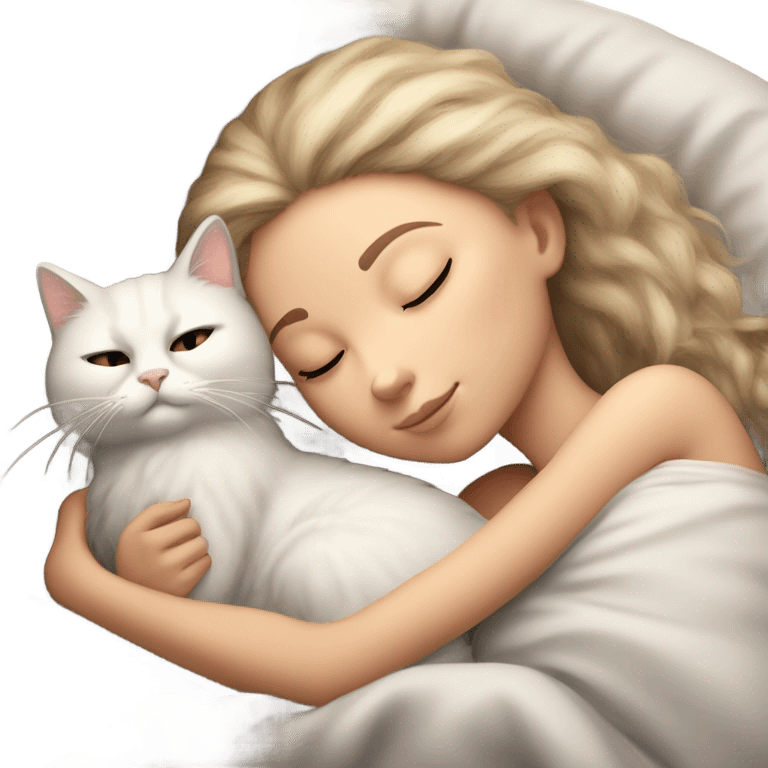 white Girl and cat sleeping emoji