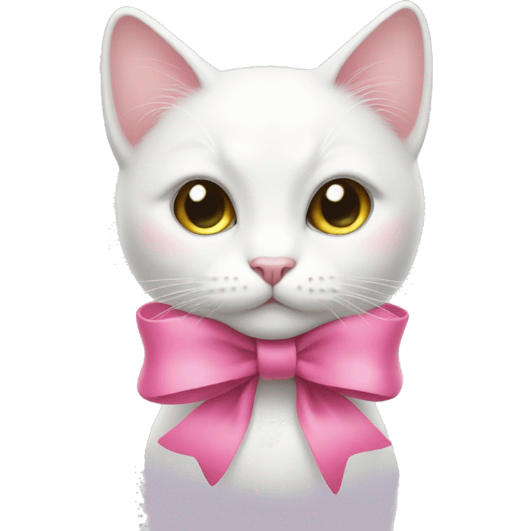 white cat with pink bow emoji