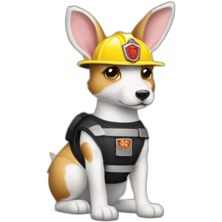 a jackrabbit terrier dog who works as a firefighter and wears a bulletproof vest emoji