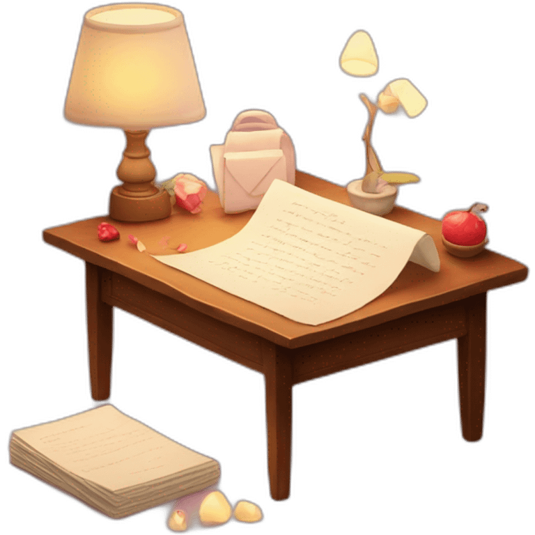 Design an old-fashioned love letter with a modern twist, set on a table with romantic lighting." emoji