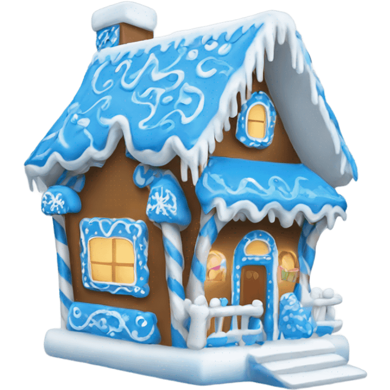 A blue and white gingerbread house emoji