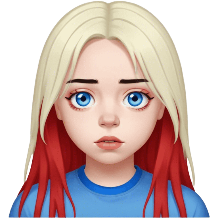 billie eilish with her red roots and the rest hair black and blue eyes  emoji