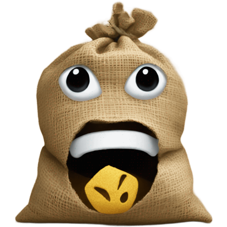 Loose burlap sack in mouth emoji