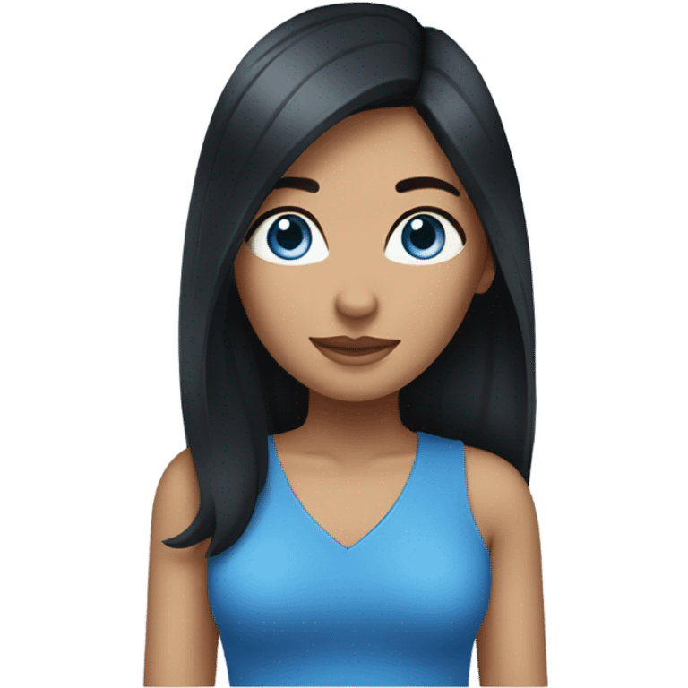 Woman with long black hair, blue eyes, wearing blue top. emoji