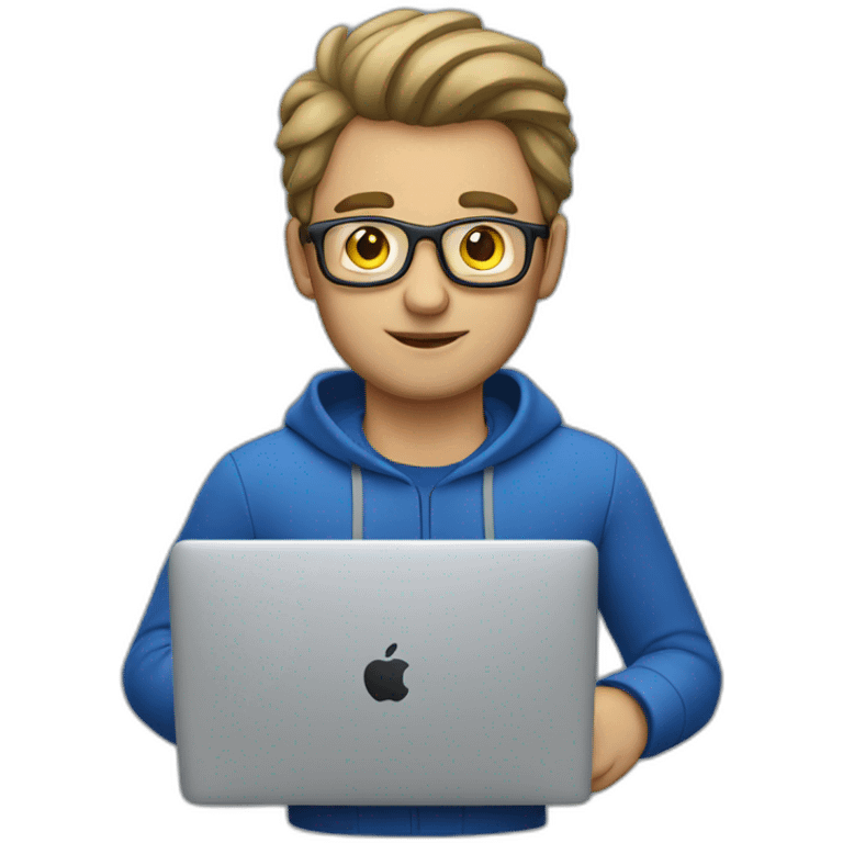 european guy using macbook laptop emoji