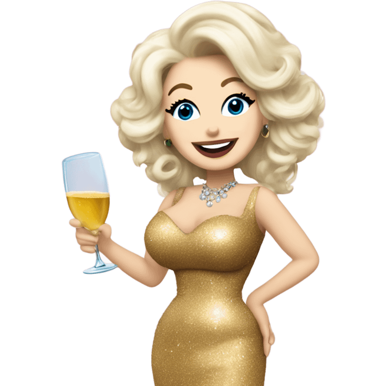 Dolly Parton with happy new year sign and champagne  emoji