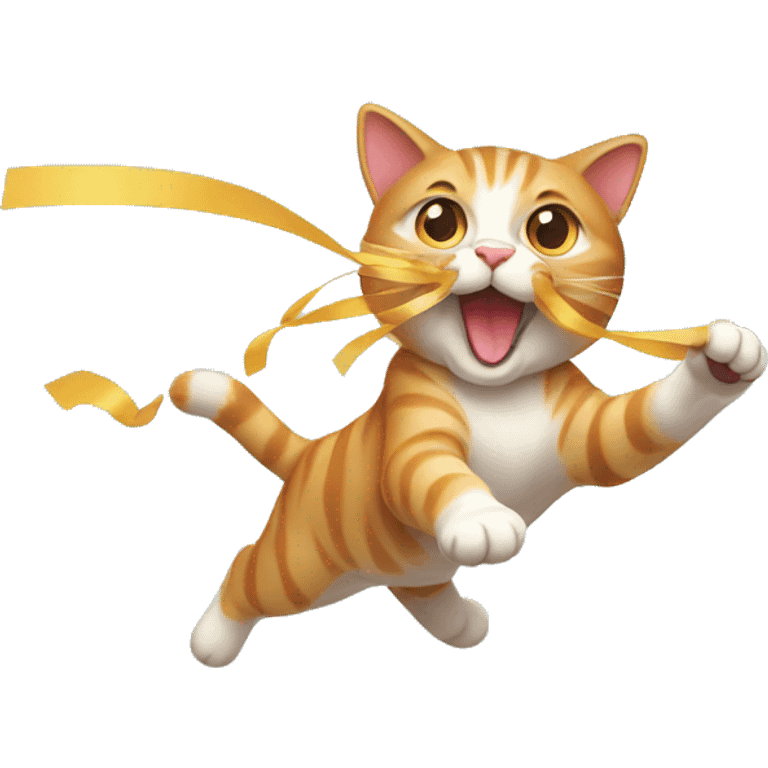 cat chasing long ribbon emoji