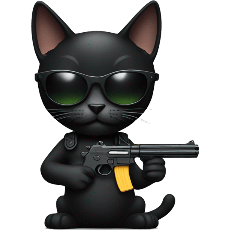 Black cat holding gun and wearing sunglasses emoji