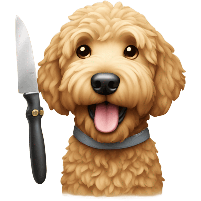 Golden doodle holding a knife  emoji