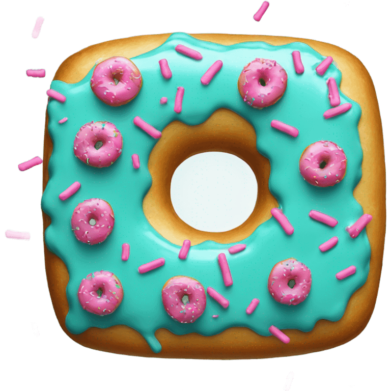 Square donut with teal icing and pink sprinkles emoji