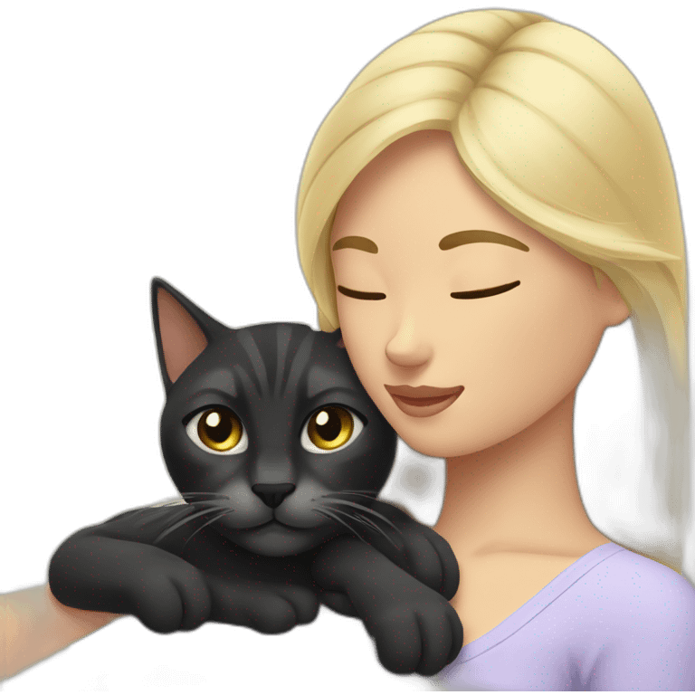 black tabby cat, massaging blonde woman's head emoji