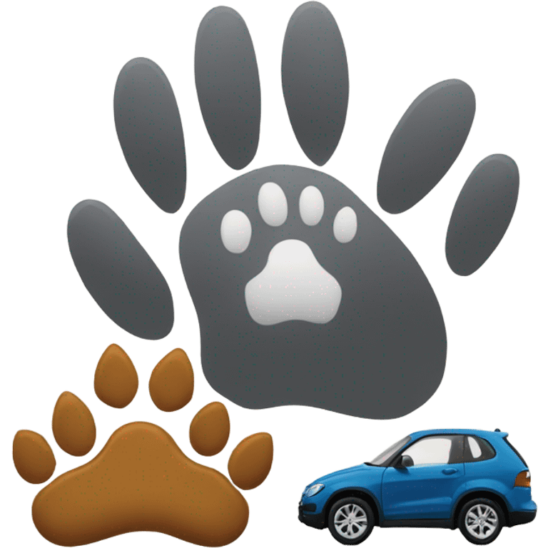 Tiny car by big wolf’s feet paw emoji