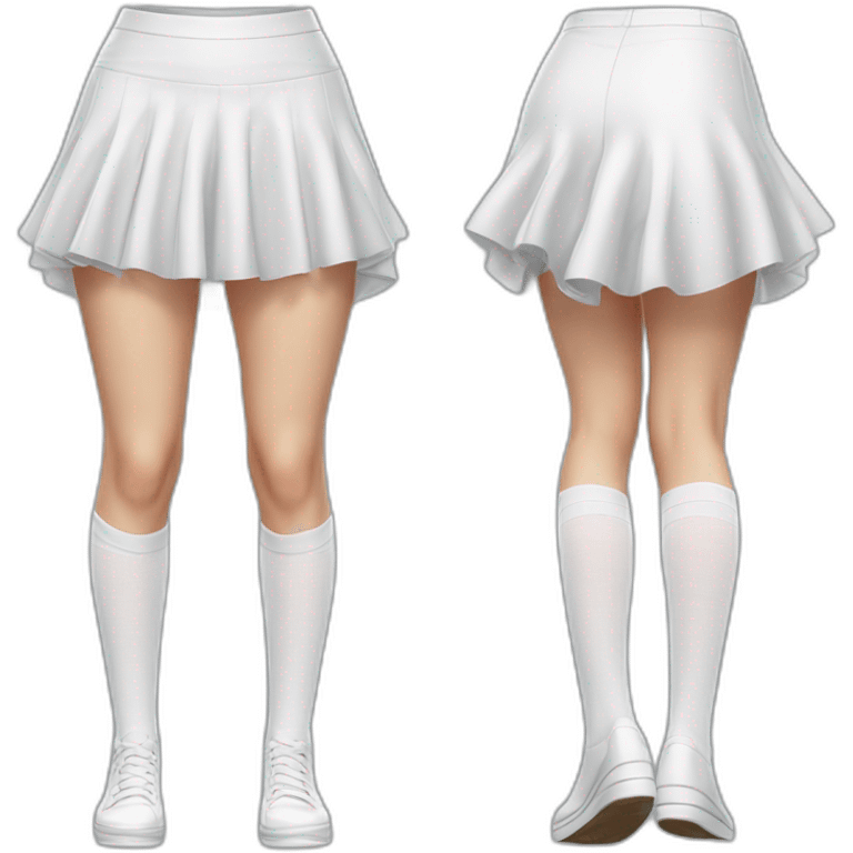 hyperrealistic-full-body-caucasian-curvy-beauty-jumping-small white-skirt-back-and-front-views-strong-wind-white knickers under skirt white socks emoji