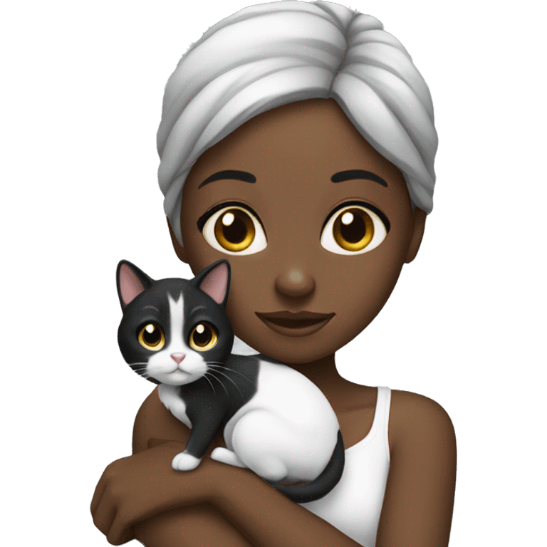 Black girl with black/white cat emoji