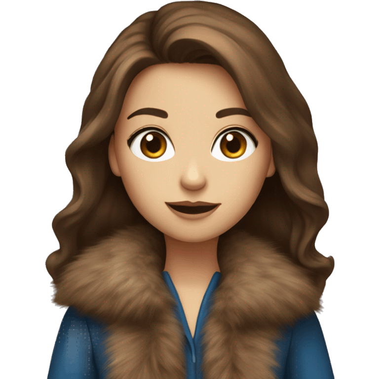 Brown hair blue eyed girl with a brown long fur coat emoji