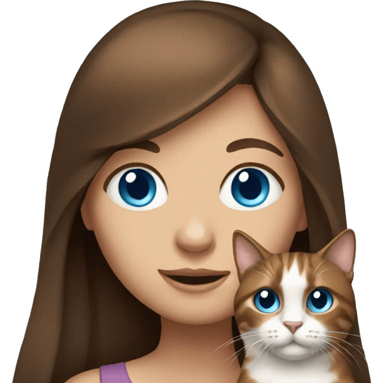 Blue eyes Girl with long brown hair holding a cat emoji