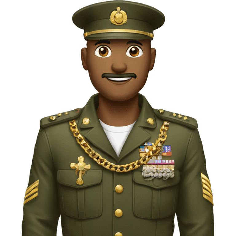 Hombre con ropa militar y cadenas de oro emoji