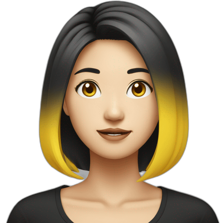 Female asian round face with black untied yellow highlighted hair in a black shirt emoji