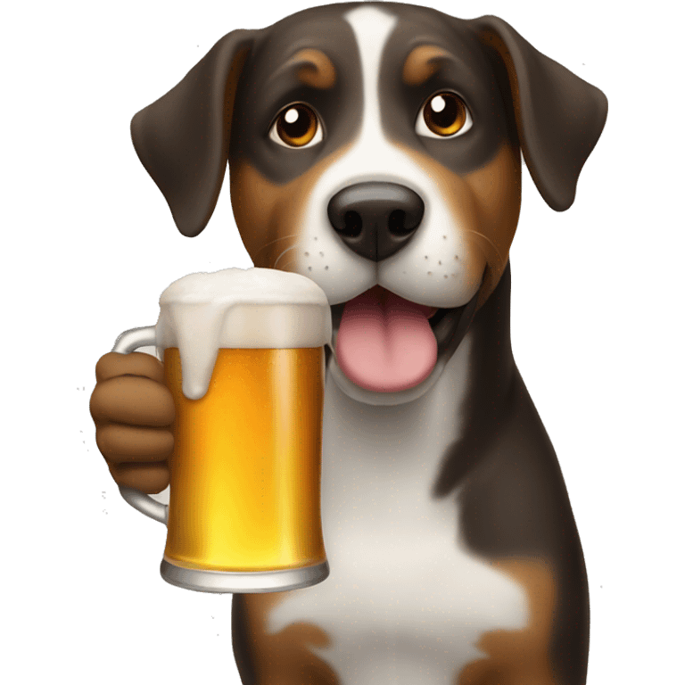 A dog drinking a beer emoji