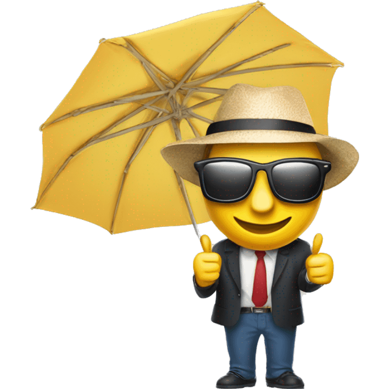 smiling thumbs up with sunglasses and a parasol emoji