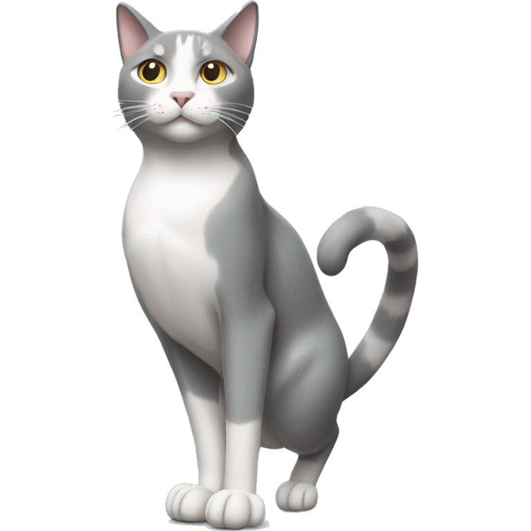 Gray and white cat on two legs emoji