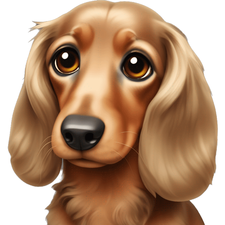 Chunky Miniature long haired dachshund dark brown eyes emoji