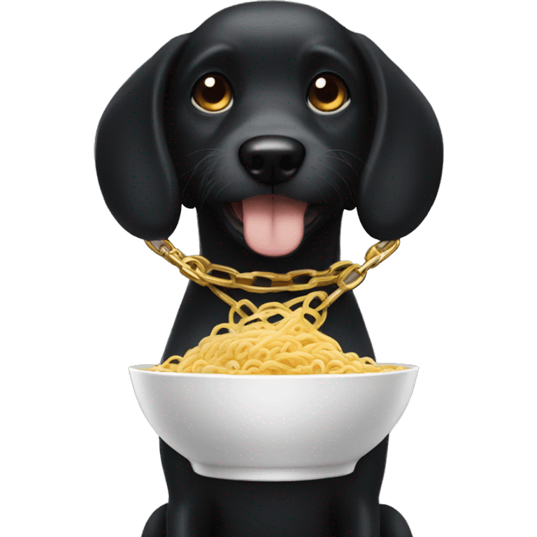 Black dog with gold chain eating ramen emoji