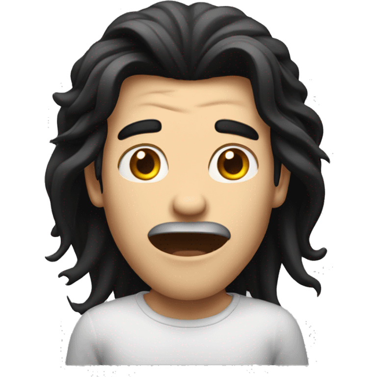 white men with long black hair, surprised emoji